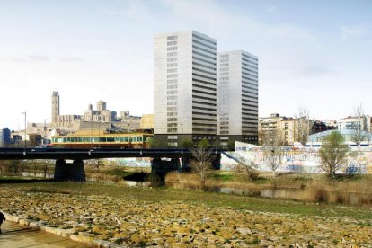 Recreació virtual de les torres de pisos previstes al costat de la Llotja.