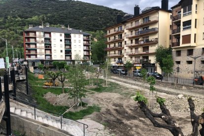 El estado en que han quedado los árboles del nuevo Parc del Riuet de Sort.