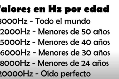 Los rangos de frecuencia del test auditivo.