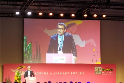 Eduard Fitó, ahir durant la intervenció a l’acte inaugural del congrés a Barcelona.