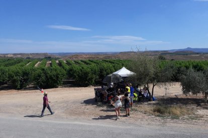 Un día de rodaje de ‘Alcarràs’, el pasado verano en Aitona.