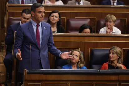 Pedro Sánchez, ahir durant la segona jornada del debat de l’estat de la nació, que conclou avui.