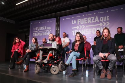 Dirigentes de Unidas Podemos, ayer en Cáceres.