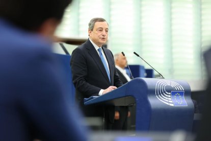 El primer ministre d'Itàlia, Mario Draghi, durant una intervenció al ple del Parlament Europeu.