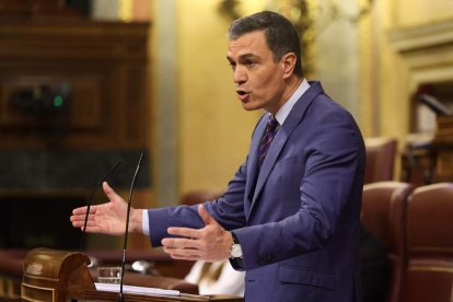 El presidente del Gobierno, Pedro Sánchez, interviene en una sesión plenaria, en el Congreso de los Diputados.