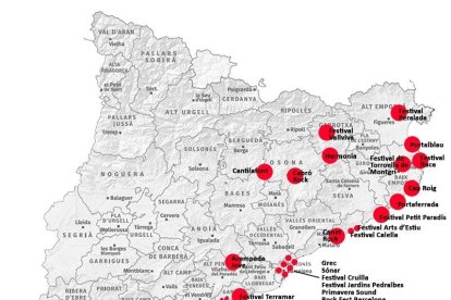 El mapa que refleja la presunta ausencia de festivales de música en toda la demarcación de Lleida.