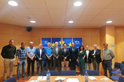 Los miembros de la plataforma que ayer se reunieron con representantes de la UE en Barcelona.