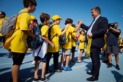 El president Joan Laporta, ahir a la seu de la Fundació Cruyff.