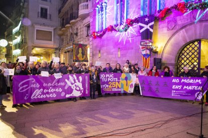 La marxa de Marea Lila i Grup Feminista de Ponent a Lleida va finalitzar a la plaça Paeria.