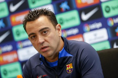 Xavi Hernández, ahir durant la roda de premsa.