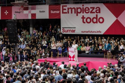 Yolanda Díaz congregó a más de 3.000 personas ayer en el polideportivo Magariños de Madrid.  