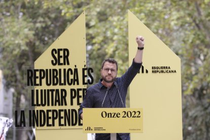 El presidente de la Generalitat, Pere Aragonès, ayer en el acto político de ERC con motivo de la Diada.