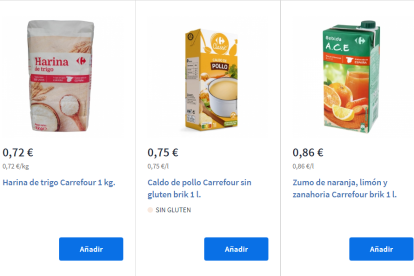 Imatge del web de Carrefour on es detallen els productes que inclou la cistella bàsica.