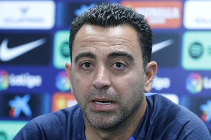 Xavi, tècnic del Barça, durant la prèvia del partit a Vigo.