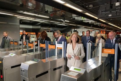 Juli Fernàndez i Raquel Sánchez ahir a Barcelona.