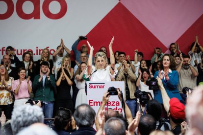 La vicepresidenta segunda del Gobierno, Yolanda Díaz, el domingo en la presentación de Sumar.