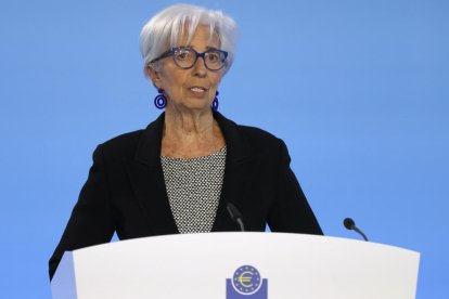 La presidenta del BCE, Christine Lagarde, ayer ante la prensa.