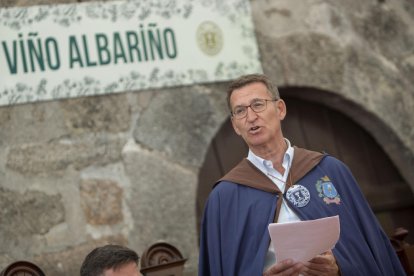 El presidente del PP, Alberto Núñez Feijóo , ayer en Cambados (Pontevedra), durante la LXXI Festa do Albariño.