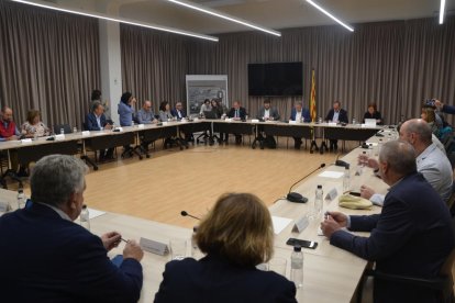 La reunión de la comisión de seguimiento de Rodalies que se celebró ayer en la Diputación. 