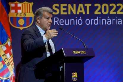 Laporta, ahir durant la seua compareixença davant del Senat blaugrana.