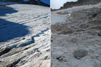 La glacera oriental de la Maladeta, al Pirineu aragonès, ja està pròxima a desaparèixer.