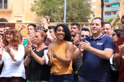 Los candidatos de la CUP a las municipales, ayer en Santa Coloma.