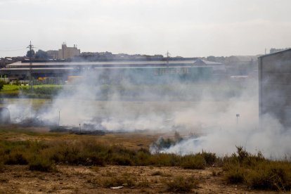 Donen per extingit l'incendi a la nau amb alfals d'Alcarràs