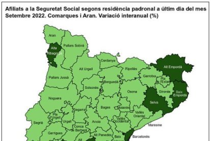 Afiliats a la Seguretat Social segons residència padronal a últim dia del mes de setembre.