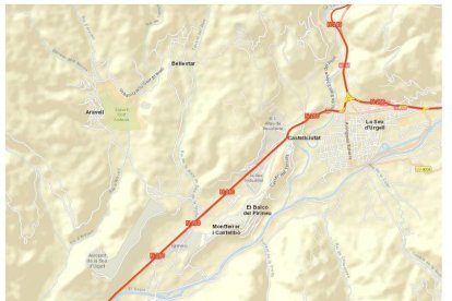 El tram de la carretera N-260 entre La Seu d'Urgell i Adrall sobre el qual es farà un estudi informatiu de millora de la via.