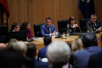 Pedro Sánchez ayer durante la reunión del Grupo Parlamentario Socialista en el Congreso.