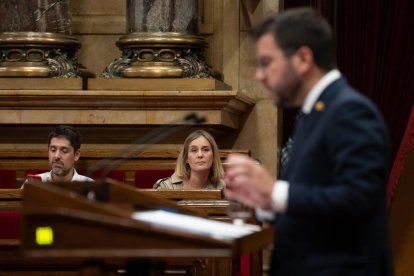 El President, Pere Aragonès, y la líder de los ‘comuns’, Jèssica Albiach, en una foto de archivo. 