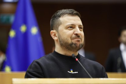 El president d'Ucraïna, Volodimir Zelenski, aquest dijous al ple del Parlament Europeu.