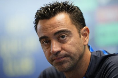 Xavi Hernández, entrenador del Barcelona, durant la compareixença ahir davant dels mitjans.