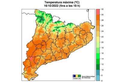 Temperatures màximes del diumenge 16 d'octubre.