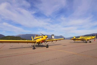 Dos avionetas en La Seu que han llevado a cabo pruebas para el tratamiento contra la procesionaria. 