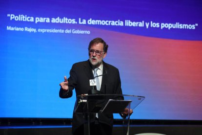 L’expresident Mariano Rajoy ahir durant un acte a Madrid.