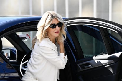 Yolanda Díaz, ayer, a su llegada a la reunión de Luxemburgo.