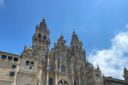 El grup de lleidatans, a l’arribar a la plaça de l’Obradoiro.