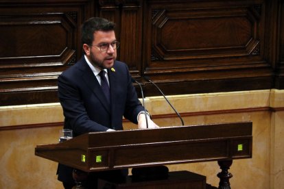 El president de la Generalitat, Pere Aragonès, en un moment de l'últim ple al Parlament.