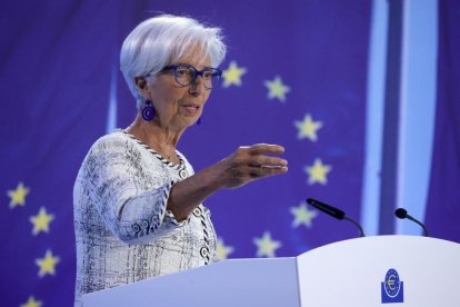 Christine Lagarde, tras la reunión del BCE, ayer.