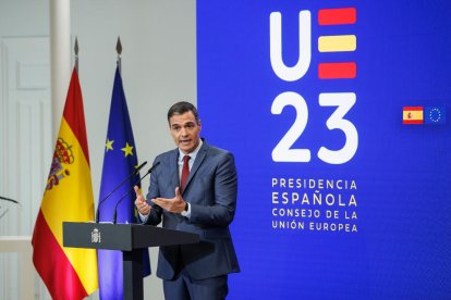 Pedro Sánchez ahir en un acte a Madrid.