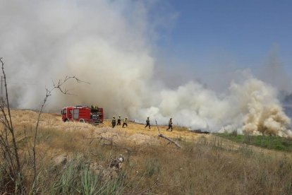 Bombers treballant per apagar el foc.