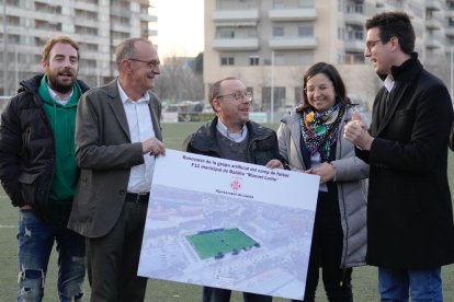 Amor, Pueyo, Rodríguez, Freixanet i Postius, ahir durant la visita.