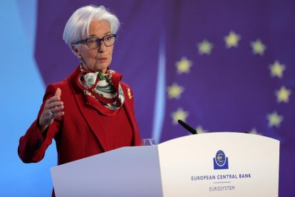 La presidenta del BCE, Christine Lagarde, ayer tras el anuncio de la subida de tipos de interés.