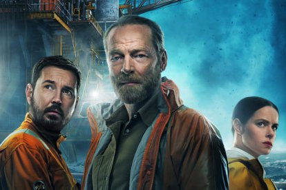 Detalle del cartel con Martin Compston, Iain Glen y Emily Hampshire.