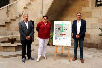 Joan Josep Ardanuy, Estefania Rufach i Joan Talarn, ahir a la presentació de la festa major de l’IEI.