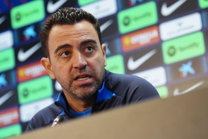 Xavi Hernández, ayer durante la rueda de prensa previa al partido.