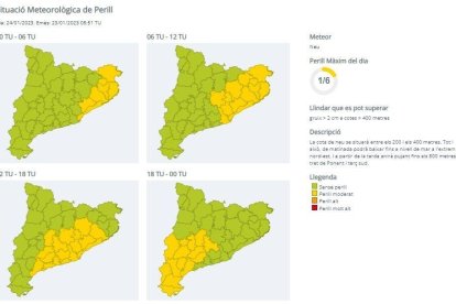 Mapa de perill per neu per a aquest dimarts 24 de gener