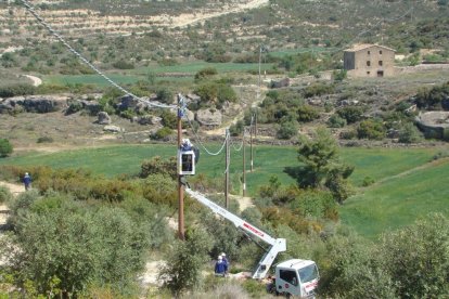 Els treballs de renovació de la línia que creua les Garrigues.