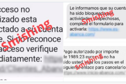 Exemples dels SMS fraudulents.